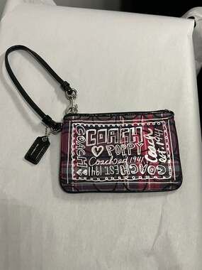 Coach Poppy Tartan Plaid Graffiti Logo Wristlet